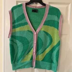ASOS Green and Pink V-Neck Sweater Vest